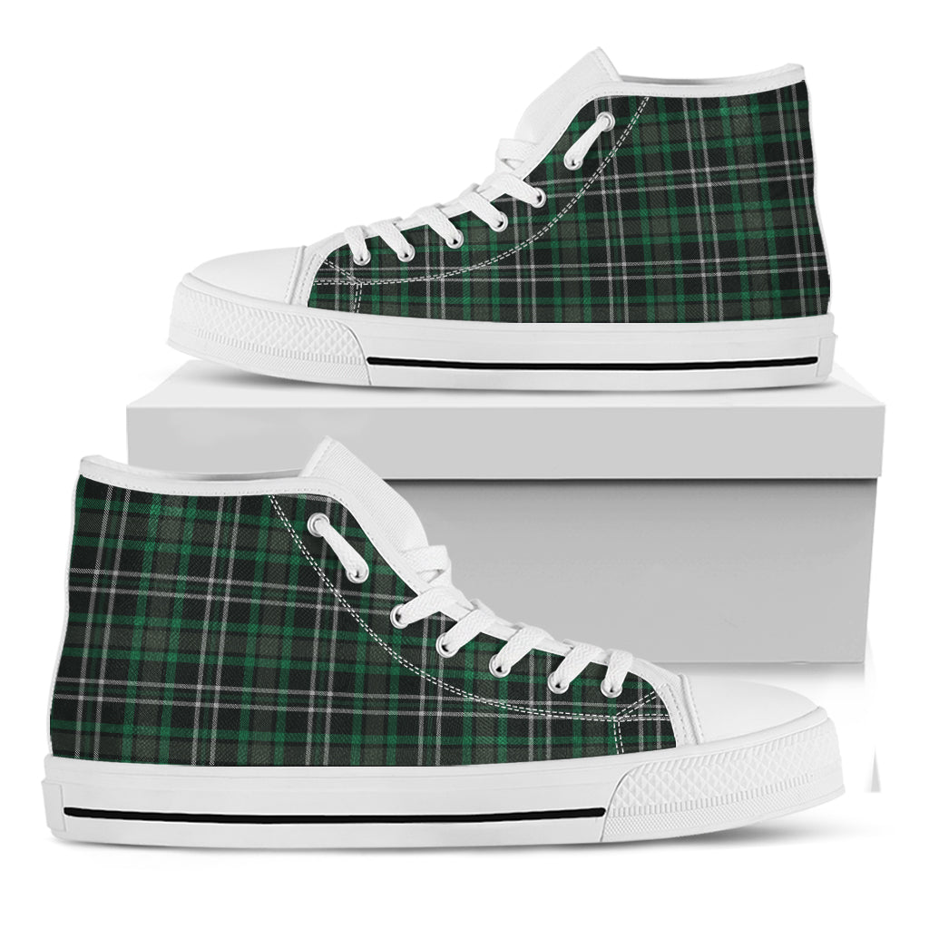 Green Black And White Tartan Print White High Top Shoes