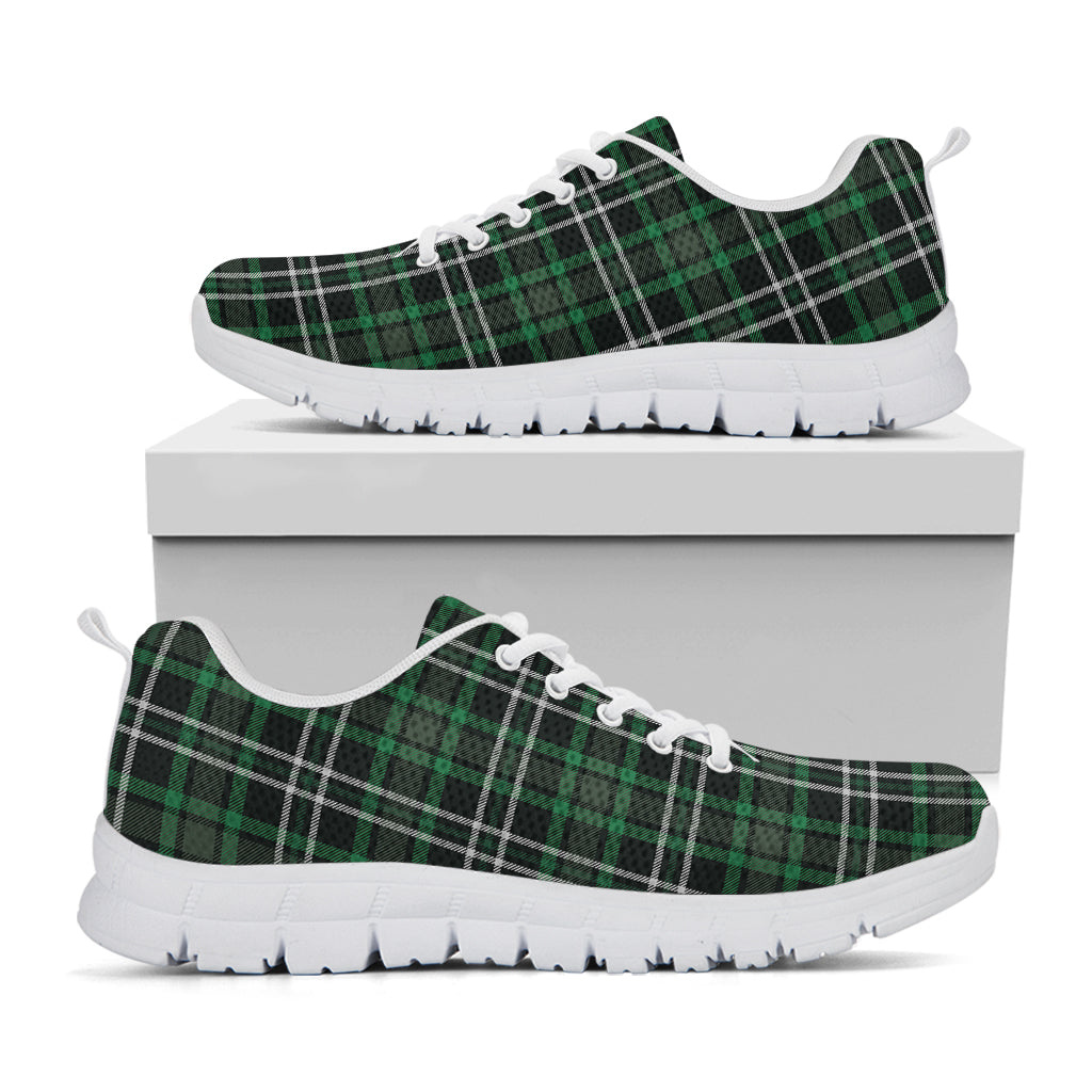 Green Black And White Tartan Print White Sneakers