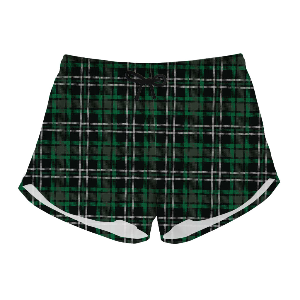 Green Black And White Tartan Print Women's Shorts