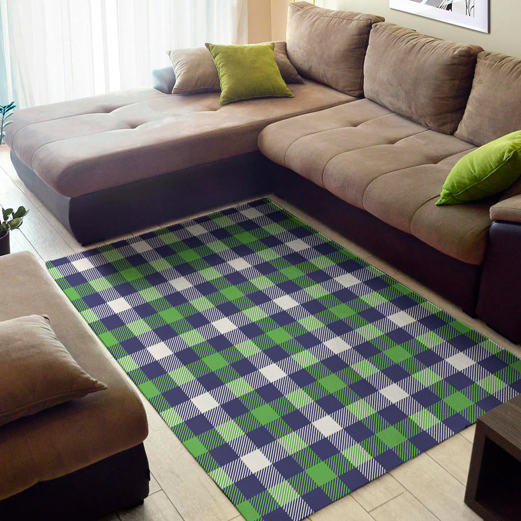 Green Blue And White Buffalo Plaid Print Area Rug