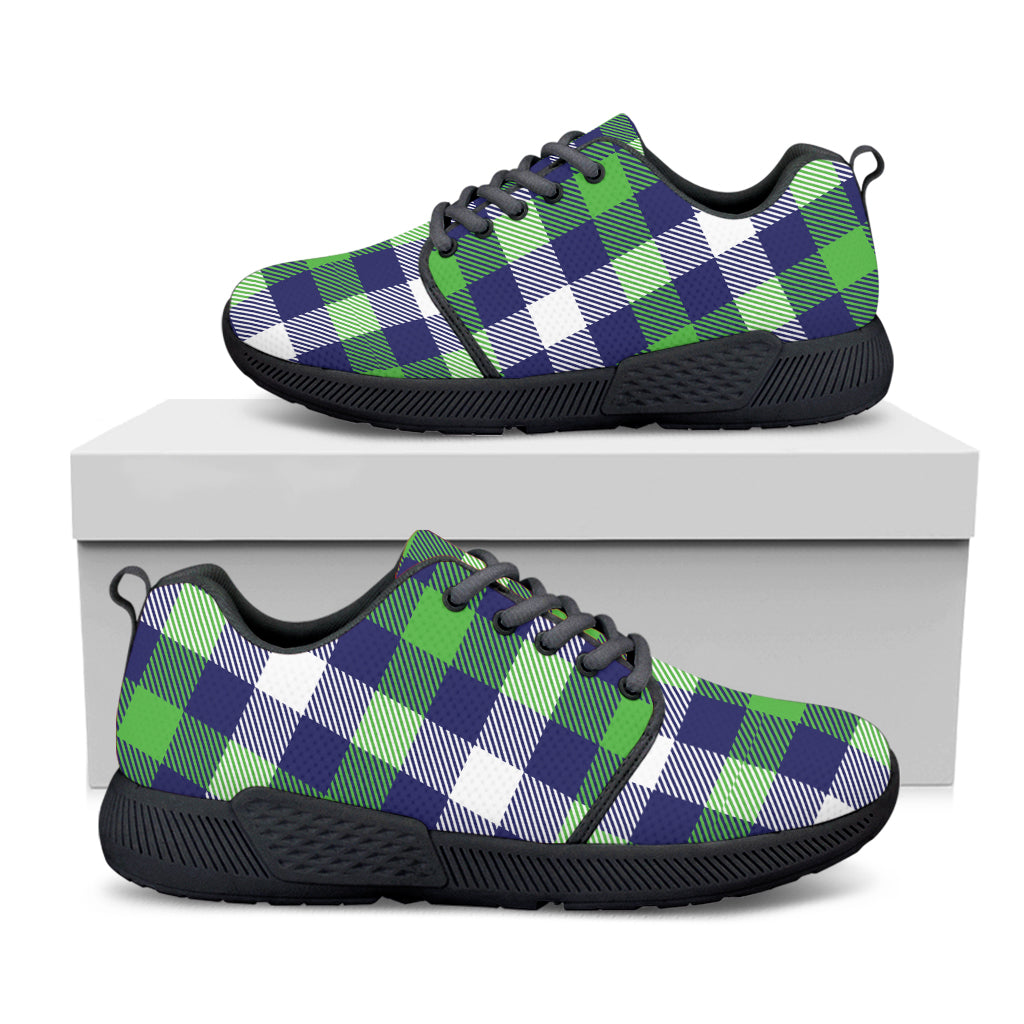 Green Blue And White Buffalo Plaid Print Black Athletic Shoes