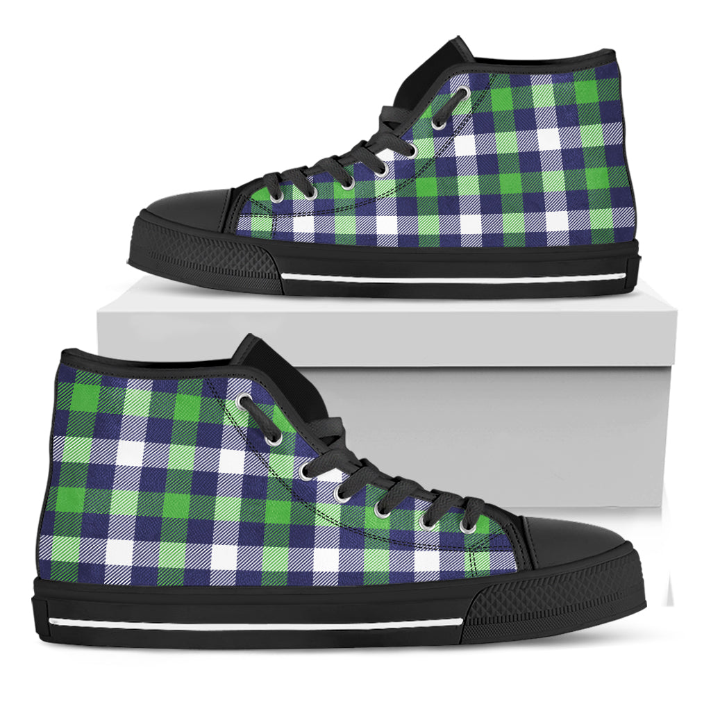 Green Blue And White Buffalo Plaid Print Black High Top Shoes