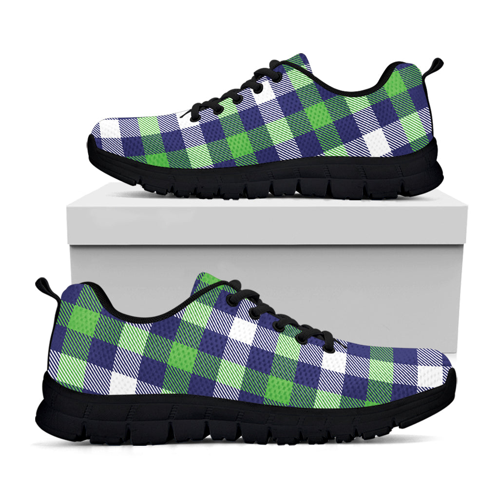 Green Blue And White Buffalo Plaid Print Black Sneakers