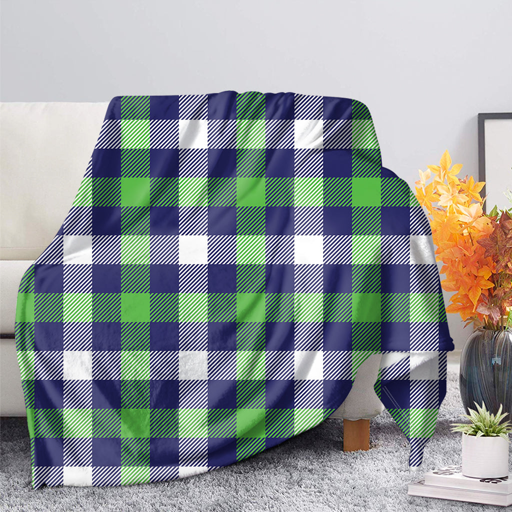 Green Blue And White Buffalo Plaid Print Blanket