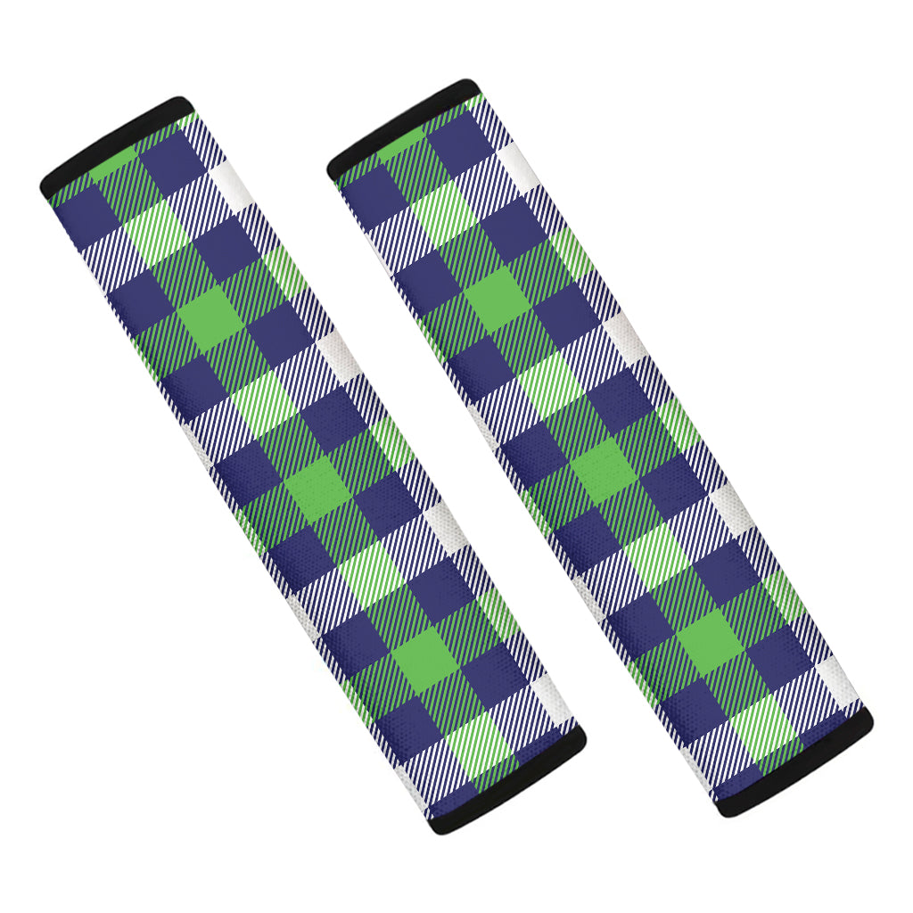 Green Blue And White Buffalo Plaid Print Car Seat Belt Covers