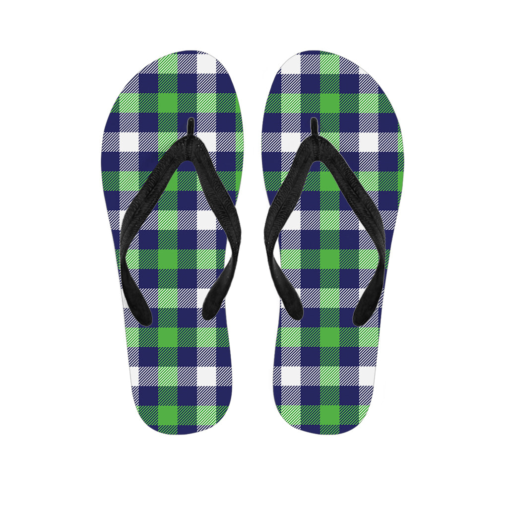 Green Blue And White Buffalo Plaid Print Flip Flops