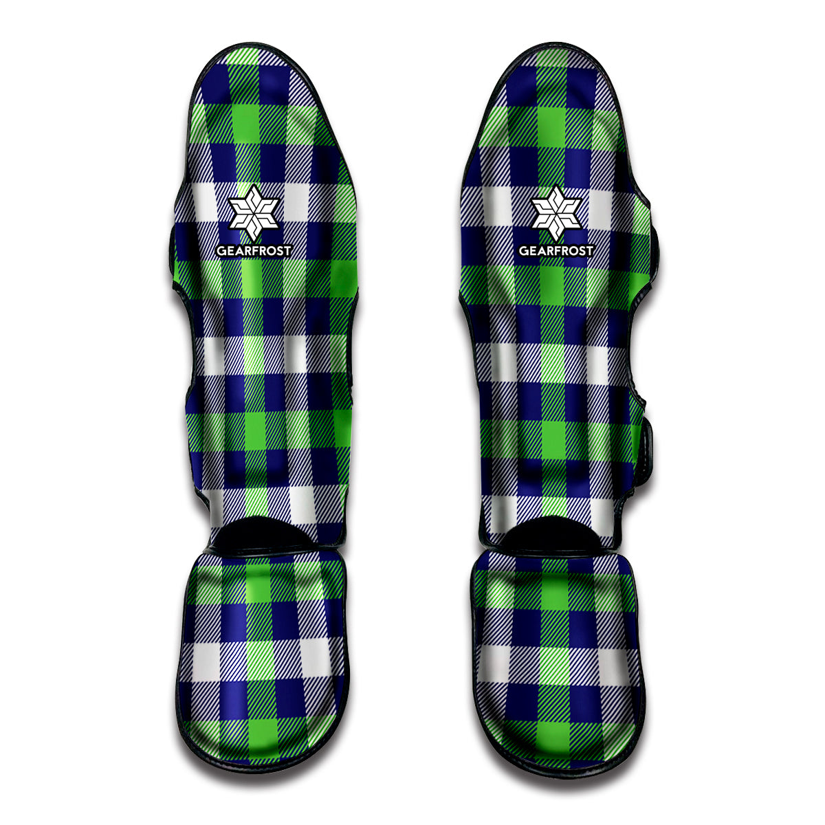 Green Blue And White Buffalo Plaid Print Muay Thai Shin Guards