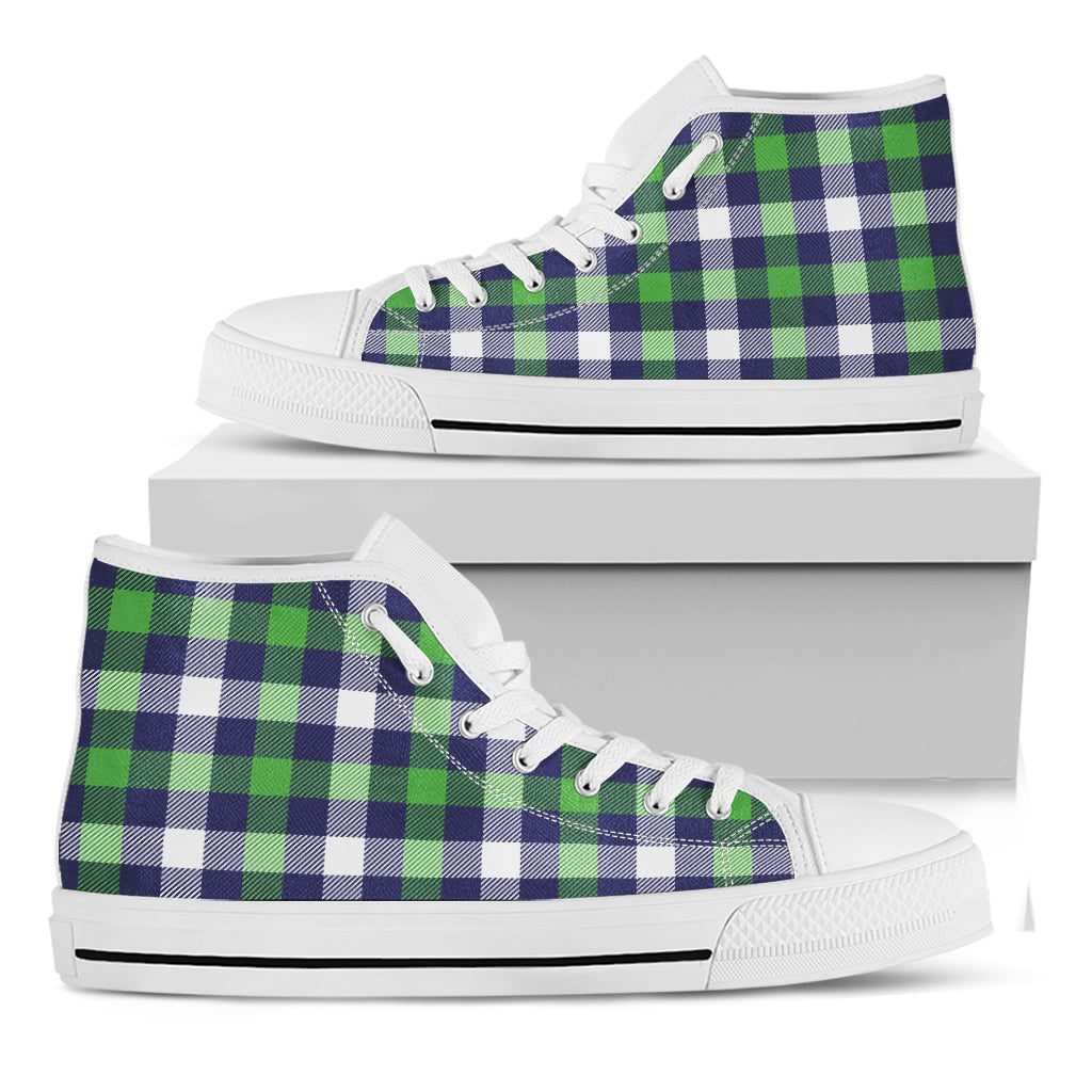 Green Blue And White Buffalo Plaid Print White High Top Shoes