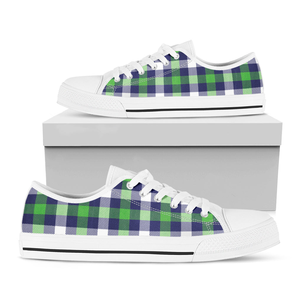 Green Blue And White Buffalo Plaid Print White Low Top Shoes