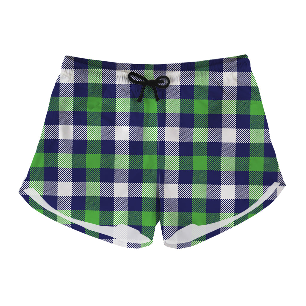 Green Blue And White Buffalo Plaid Print Women's Shorts