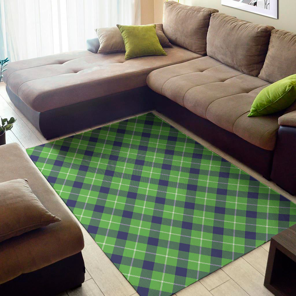 Green Blue And White Plaid Pattern Print Area Rug