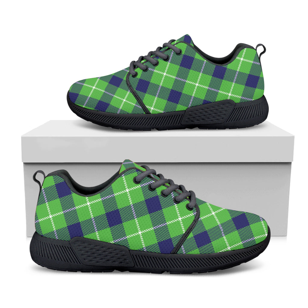 Green Blue And White Plaid Pattern Print Black Athletic Shoes