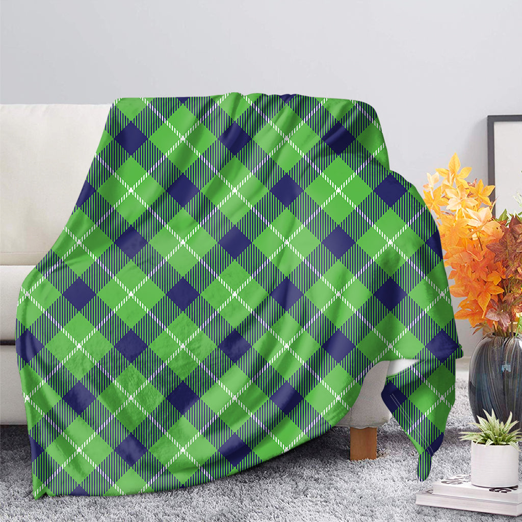 Green Blue And White Plaid Pattern Print Blanket