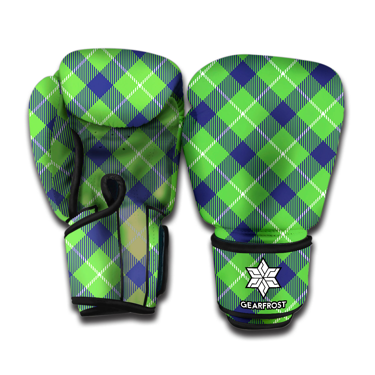 Green Blue And White Plaid Pattern Print Boxing Gloves