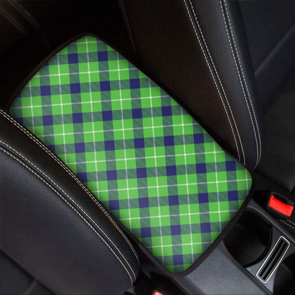 Green Blue And White Plaid Pattern Print Car Center Console Cover