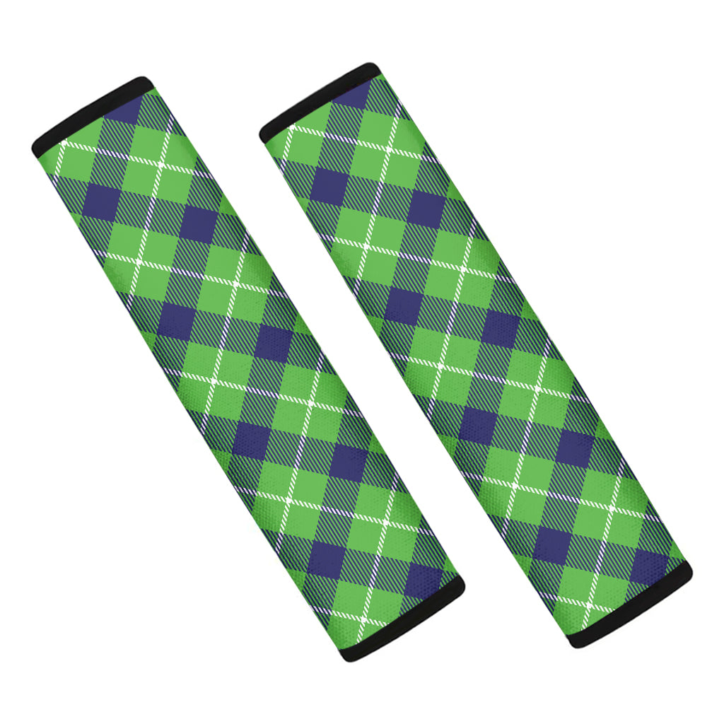 Green Blue And White Plaid Pattern Print Car Seat Belt Covers