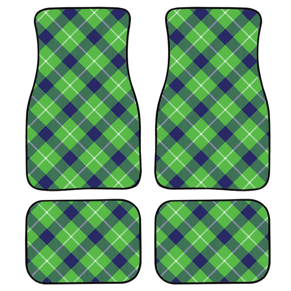 Green Blue And White Plaid Pattern Print Front and Back Car Floor Mats