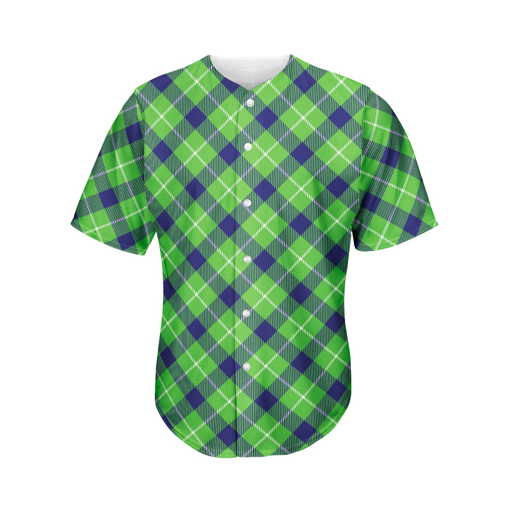 Green Blue And White Plaid Pattern Print Men's Baseball Jersey