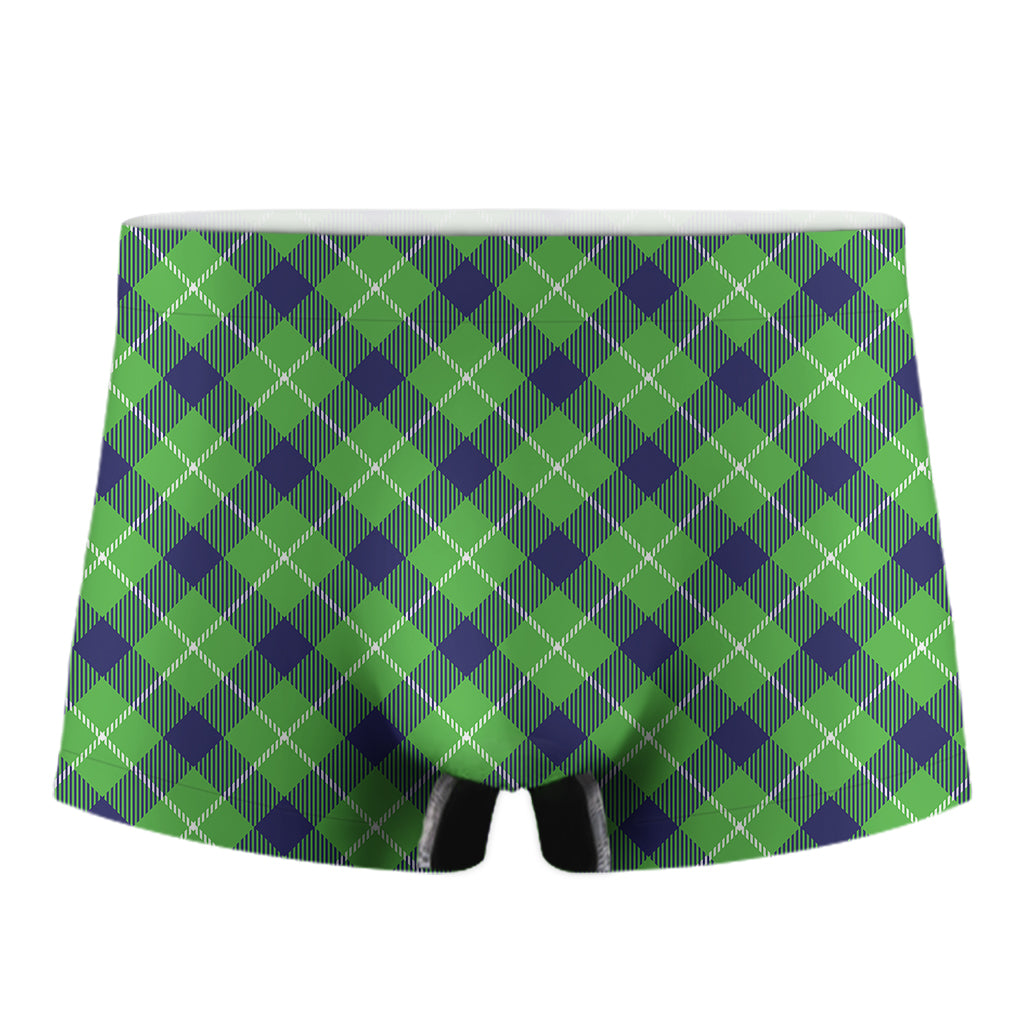 Green Blue And White Plaid Pattern Print Men's Boxer Briefs