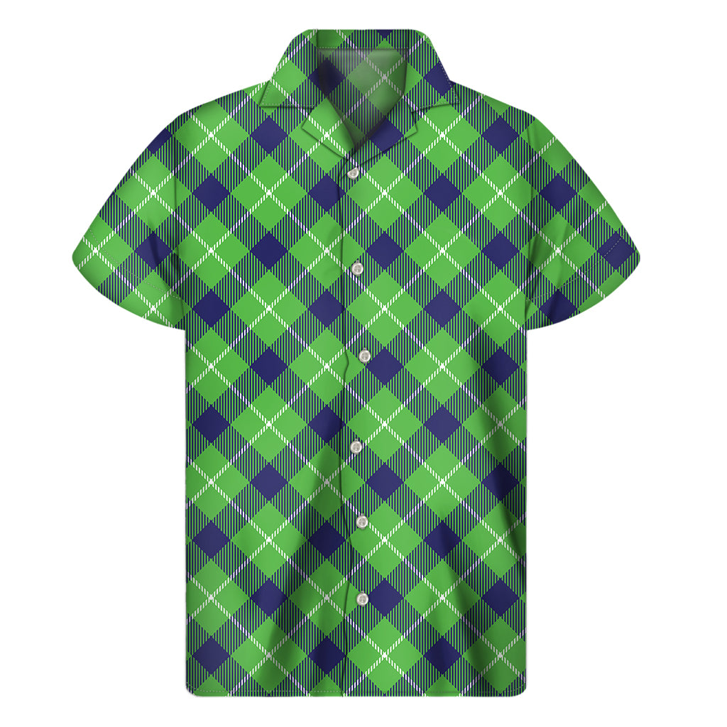 Green Blue And White Plaid Pattern Print Men's Short Sleeve Shirt