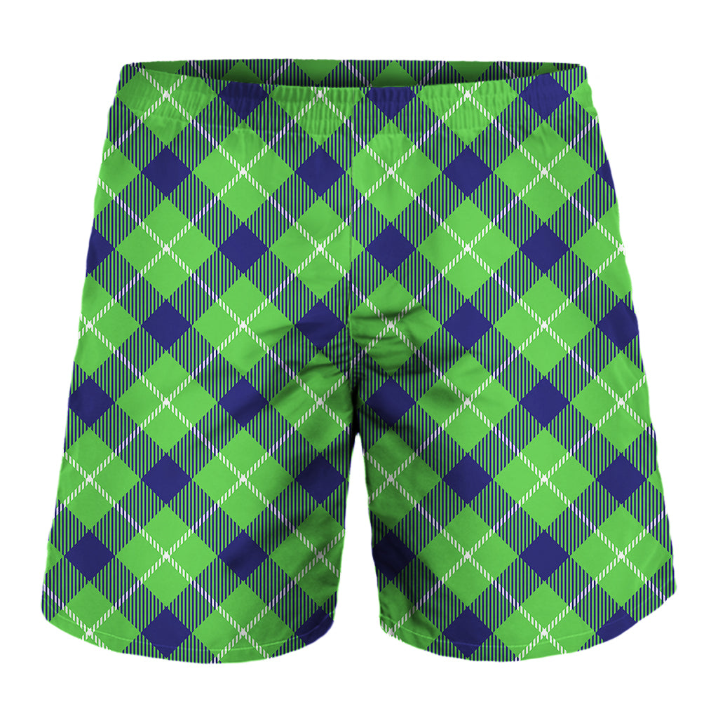 Green Blue And White Plaid Pattern Print Men's Shorts