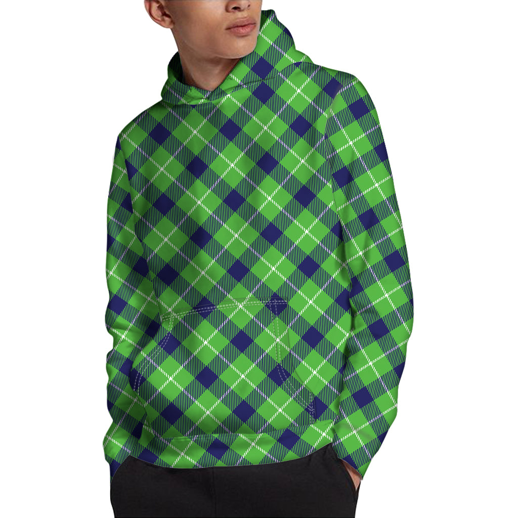 Green Blue And White Plaid Pattern Print Pullover Hoodie