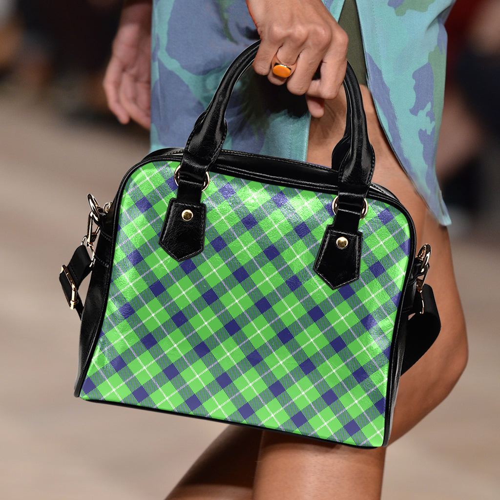 Green Blue And White Plaid Pattern Print Shoulder Handbag