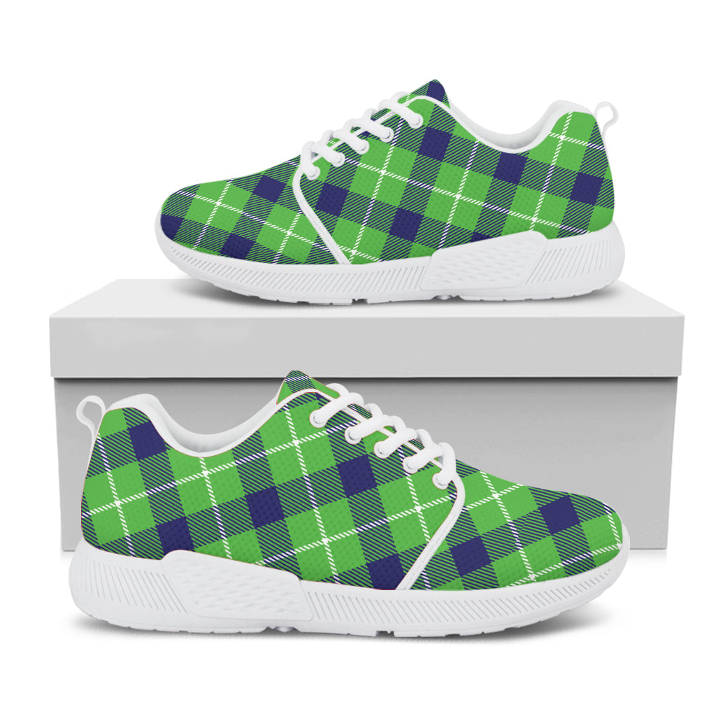 Green Blue And White Plaid Pattern Print White Athletic Shoes