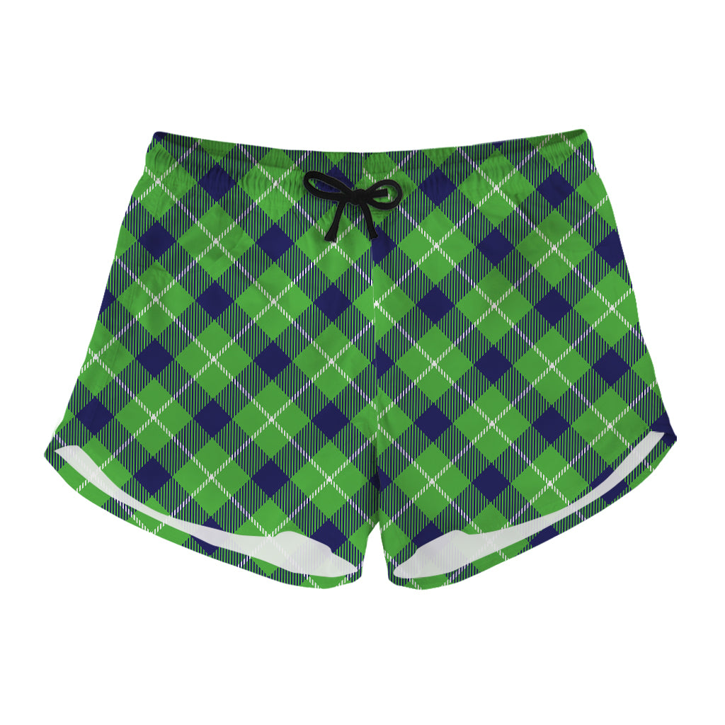 Green Blue And White Plaid Pattern Print Women's Shorts