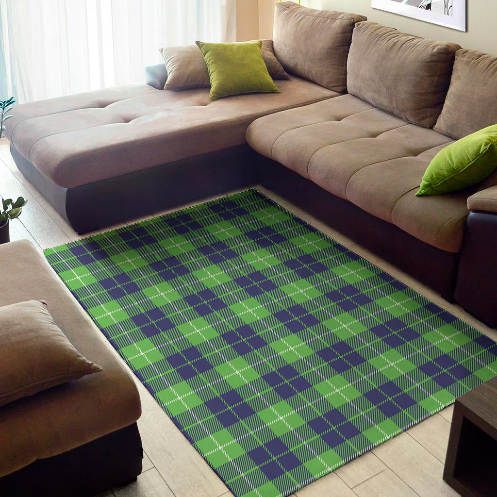 Green Blue And White Tartan Print Area Rug