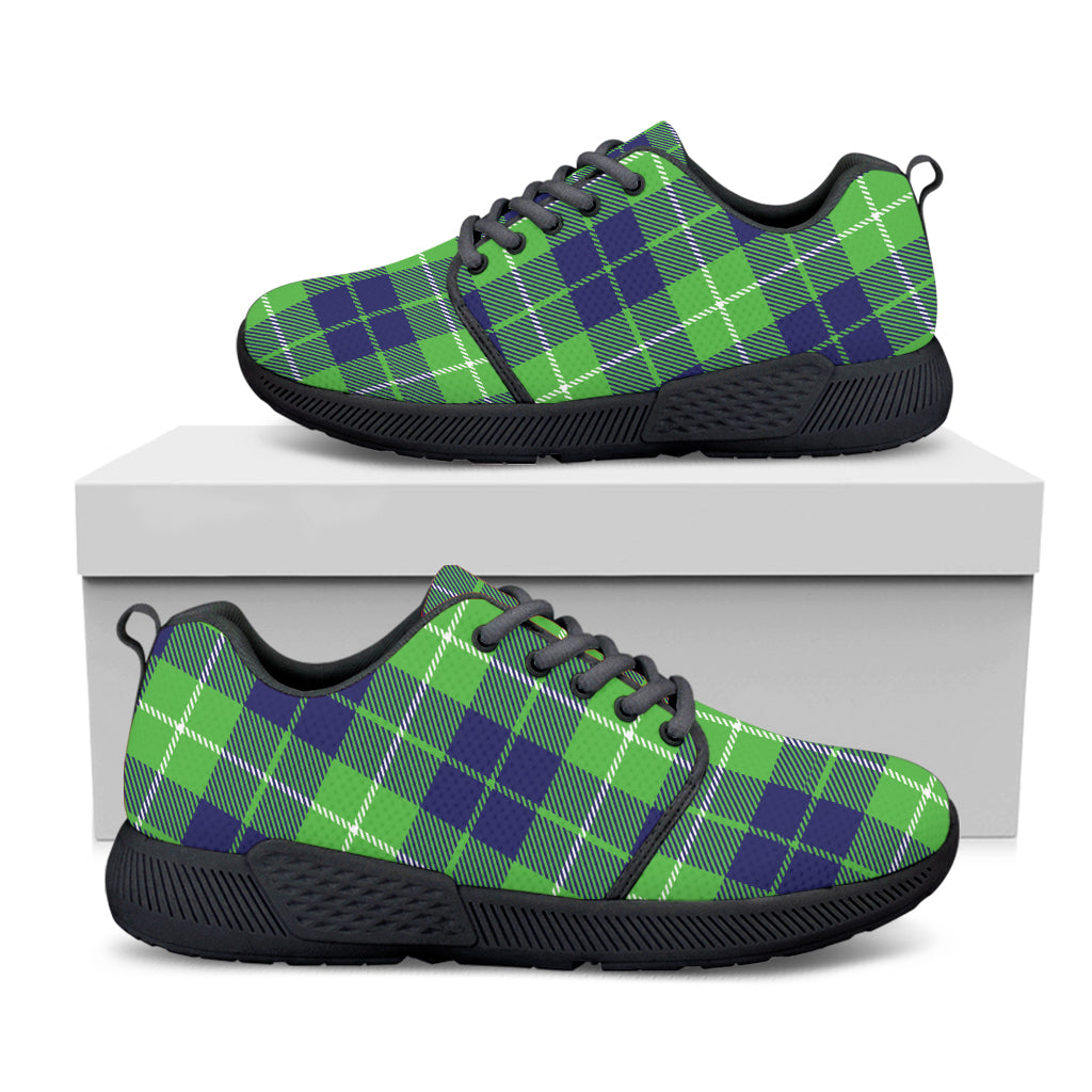 Green Blue And White Tartan Print Black Athletic Shoes