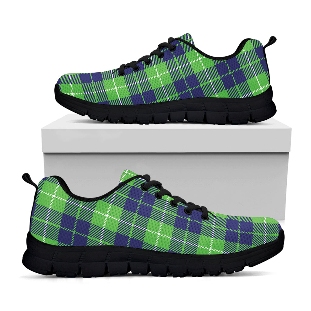 Green Blue And White Tartan Print Black Sneakers