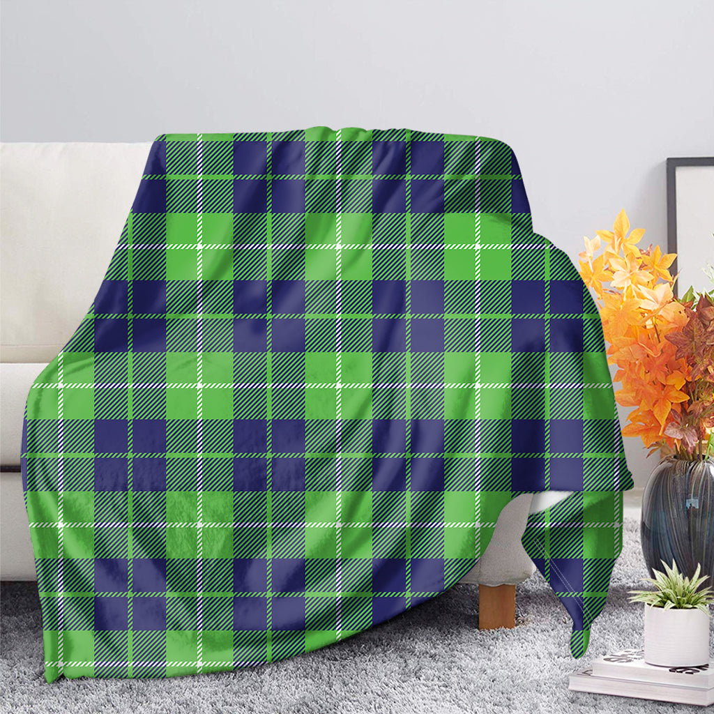 Green Blue And White Tartan Print Blanket