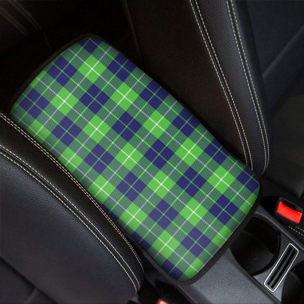 Green Blue And White Tartan Print Car Center Console Cover