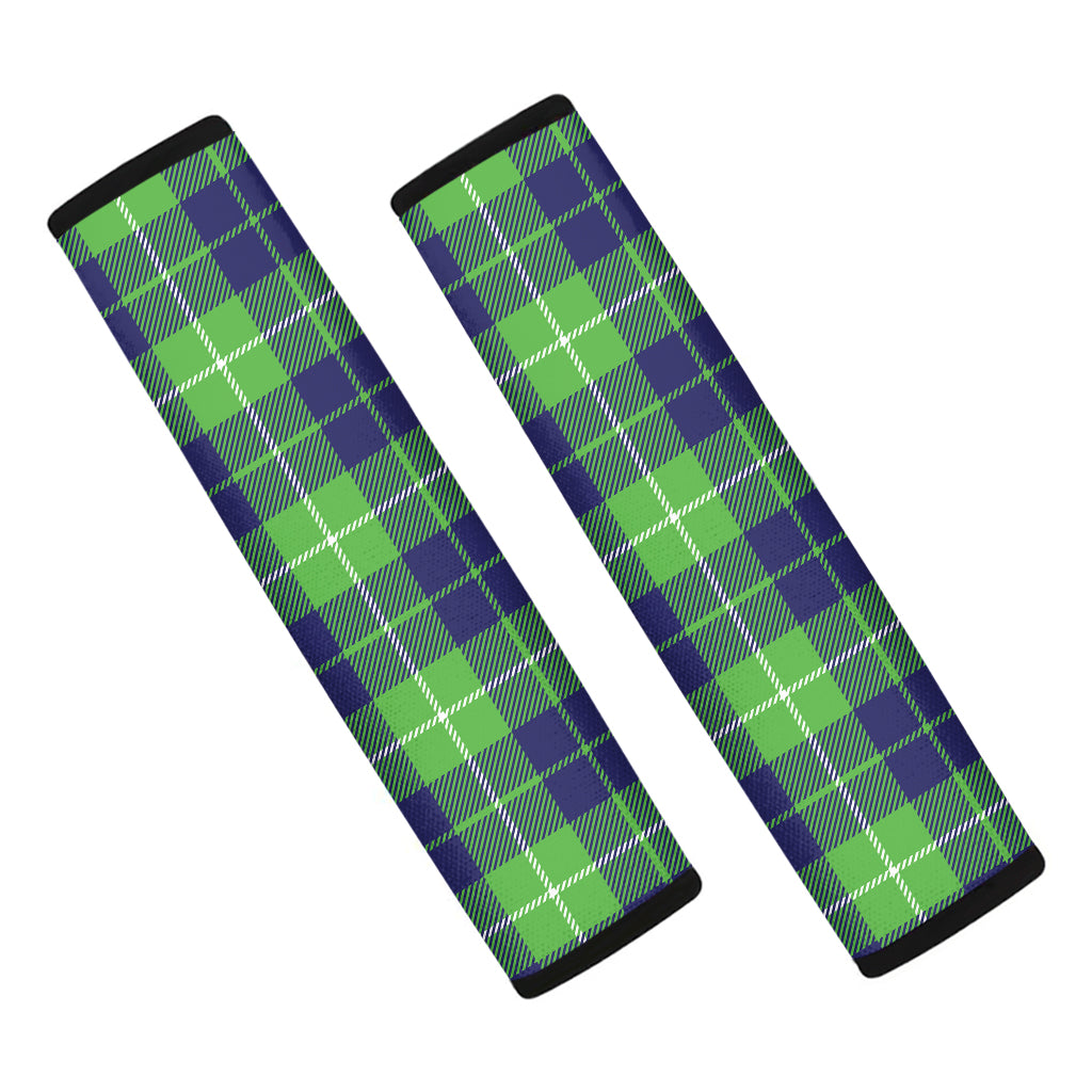 Green Blue And White Tartan Print Car Seat Belt Covers