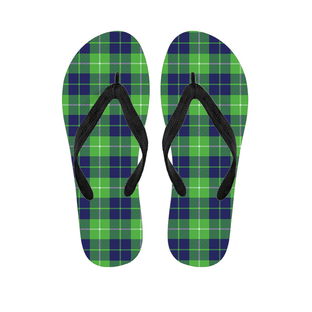 Green Blue And White Tartan Print Flip Flops