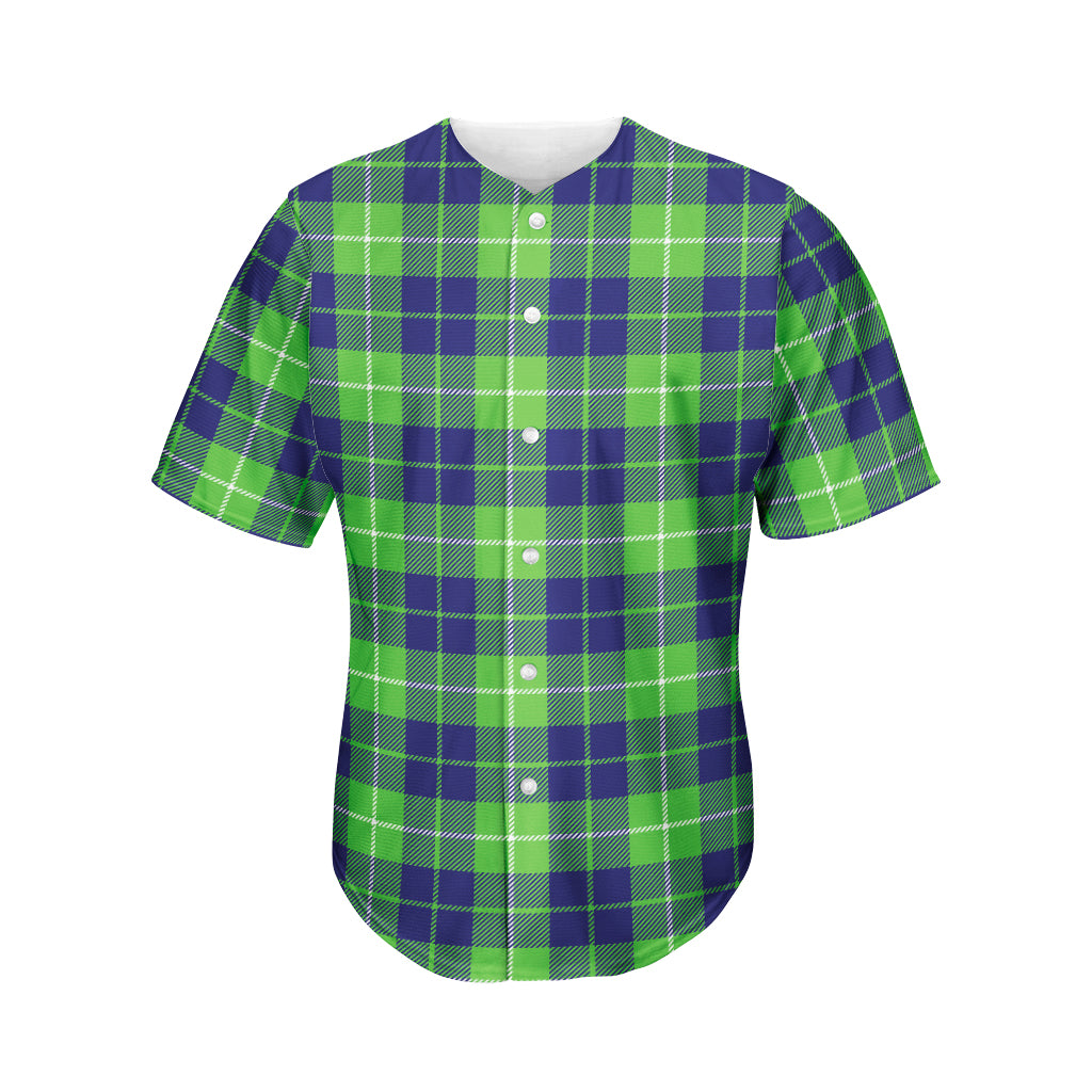 Green Blue And White Tartan Print Men's Baseball Jersey