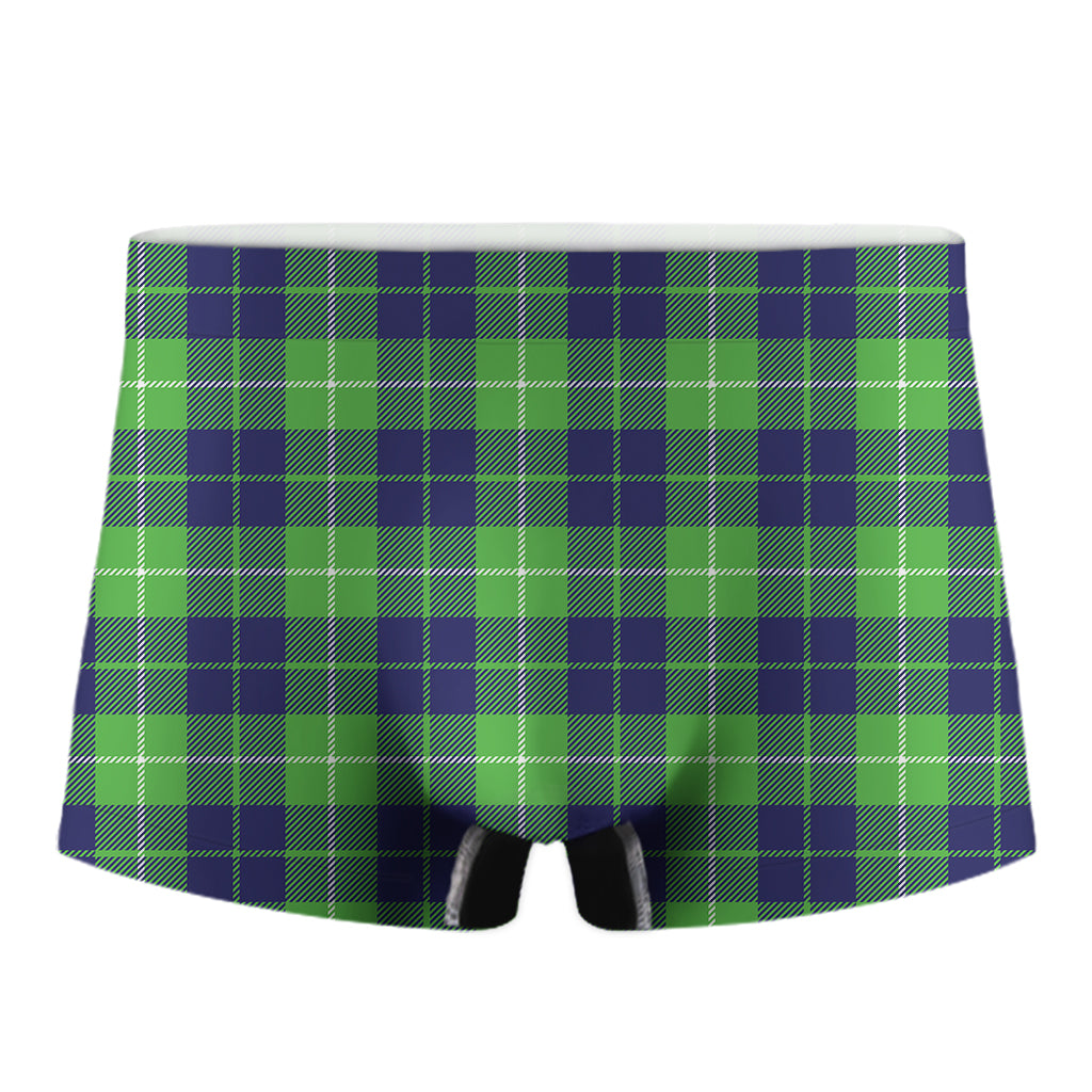 Green Blue And White Tartan Print Men's Boxer Briefs