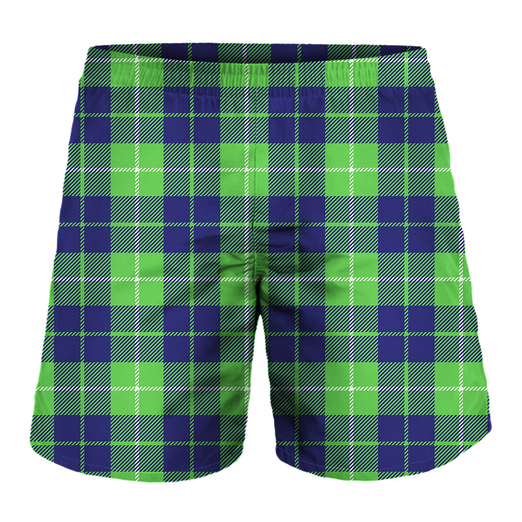 Green Blue And White Tartan Print Men's Shorts