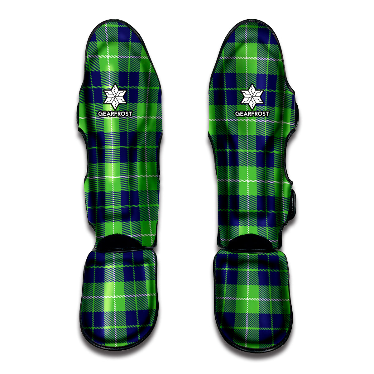 Green Blue And White Tartan Print Muay Thai Shin Guards