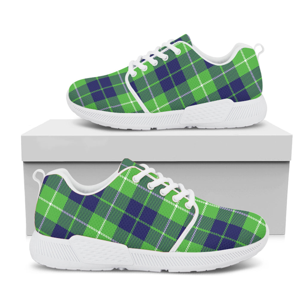 Green Blue And White Tartan Print White Athletic Shoes