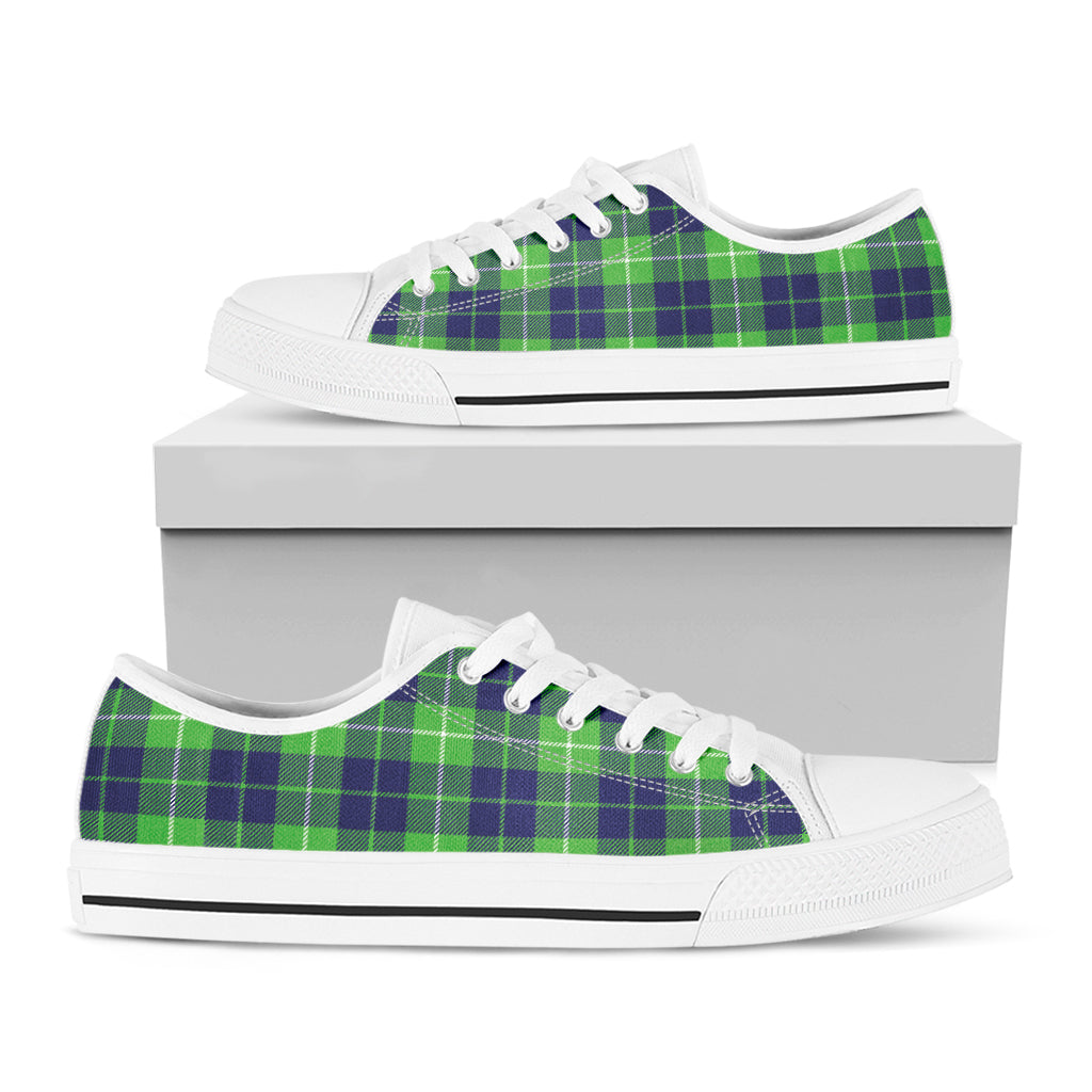 Green Blue And White Tartan Print White Low Top Shoes