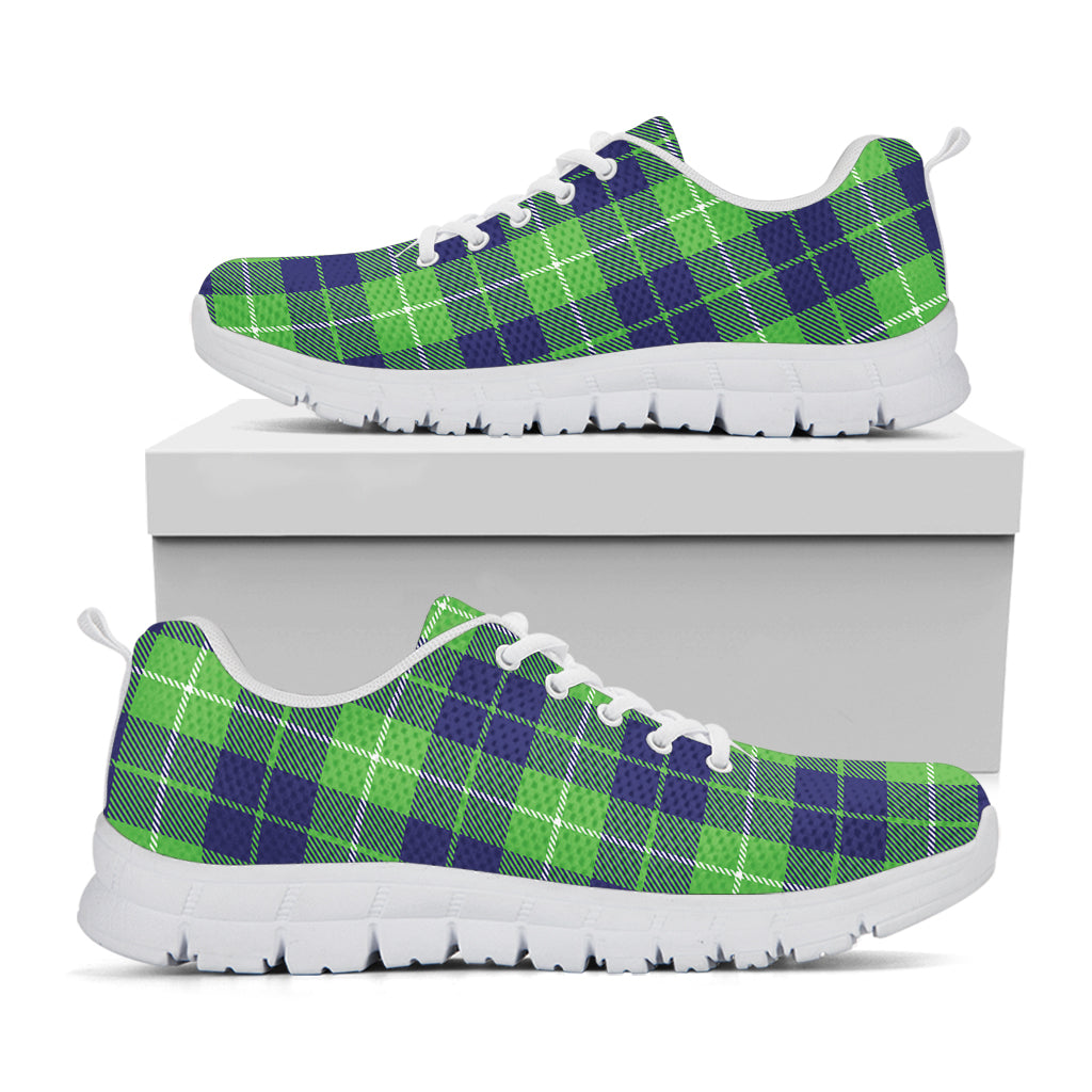 Green Blue And White Tartan Print White Sneakers