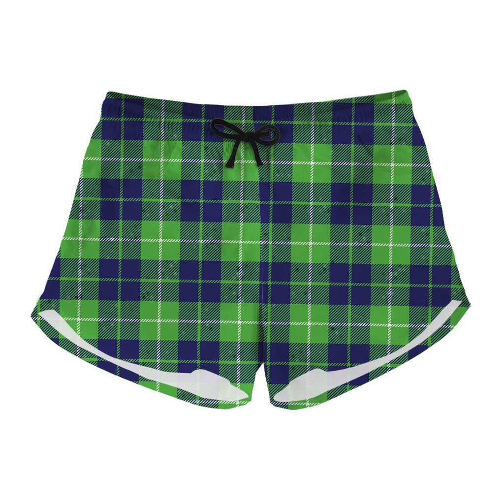 Green Blue And White Tartan Print Women's Shorts