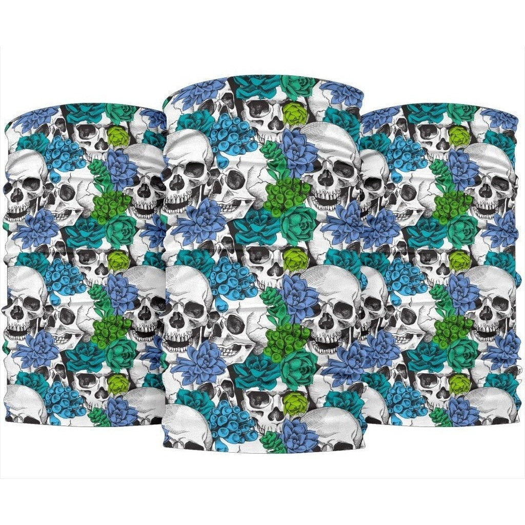 Green Blue Flowers Skull Pattern Print 3-Pack Bandanas