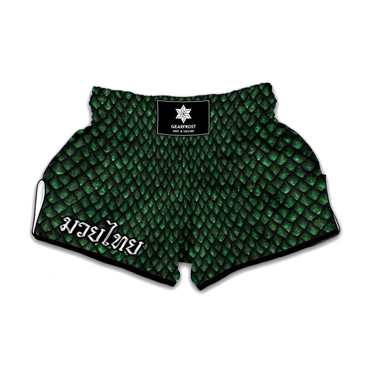 Green Dragon Scales Pattern Print Muay Thai Boxing Shorts