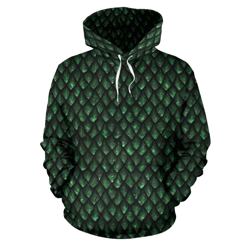 Green Dragon Scales Pattern Print Pullover Hoodie