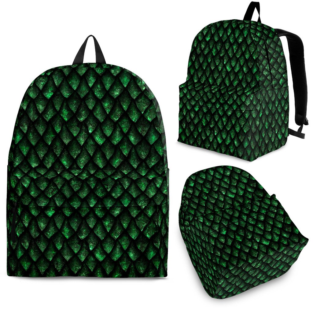 Green Dragon Scales Pattern Print School Backpack