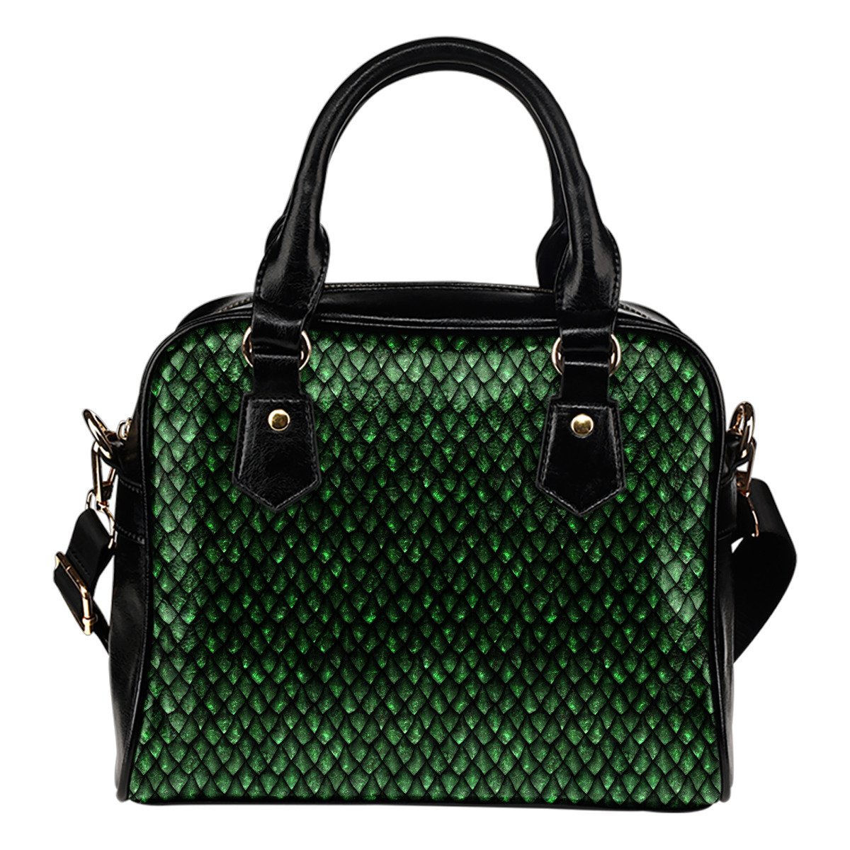 Green Dragon Scales Pattern Print Shoulder Handbag