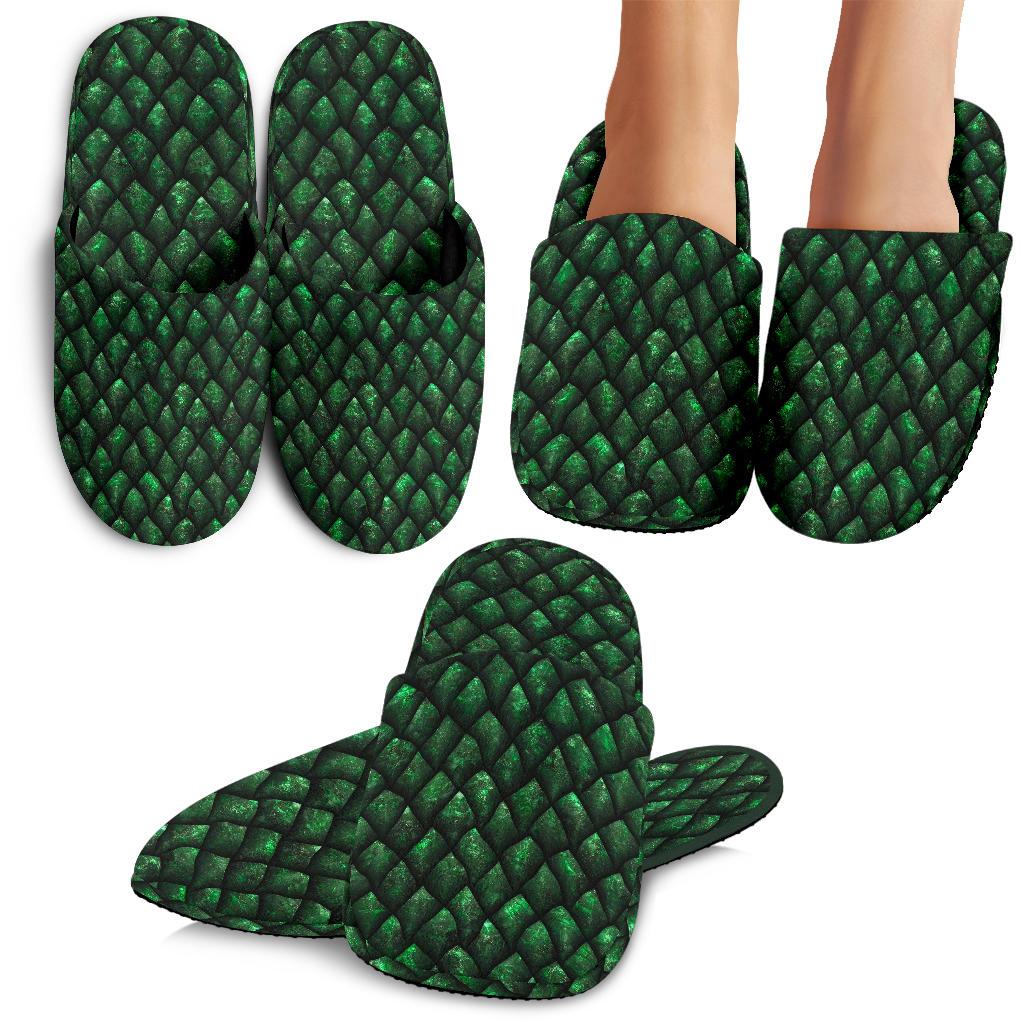 Green Dragon Scales Pattern Print Slippers